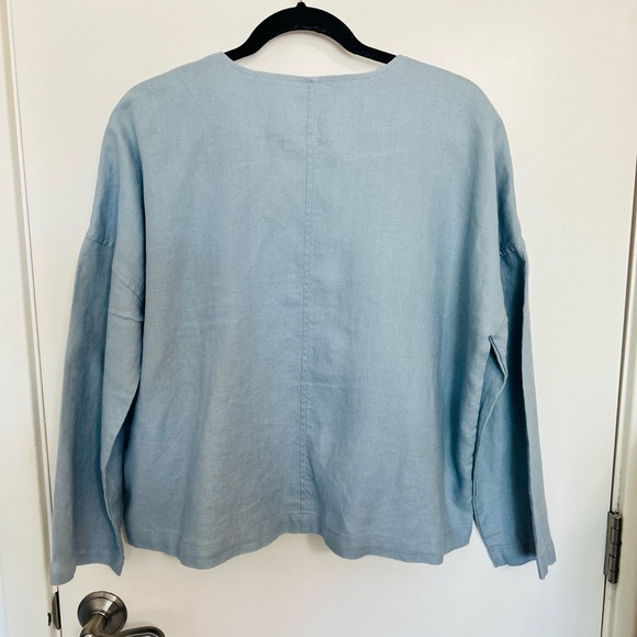 Eileen Fisher Long Sleeve Linen Light Blue Jacket Sz: SP - Picture 3 of 10